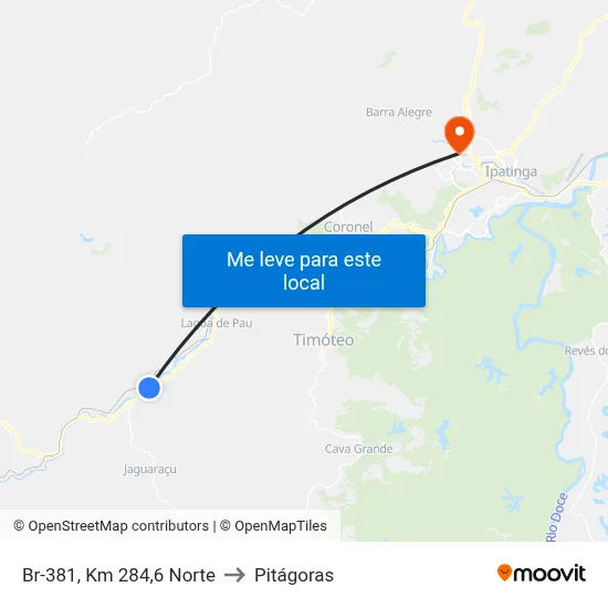 Br-381, Km 284,6 Norte to Pitágoras map