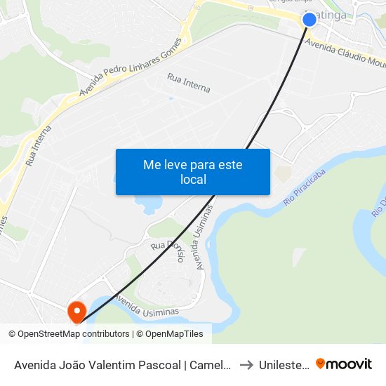 Avenida João Valentim Pascoal | Camelódromo 1 to Unilestemg map