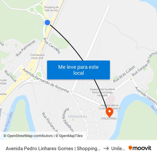 Avenida Pedro Linhares Gomes | Shopping Do Vale Do Aço (Sentido B.H.) to Unilestemg map