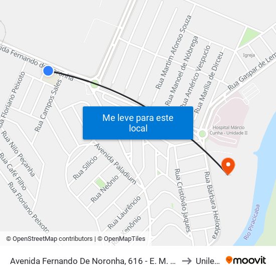 Avenida Fernando De Noronha, 616 - E. M. Padre Cícero De Castro/Sindipa to Unilestemg map