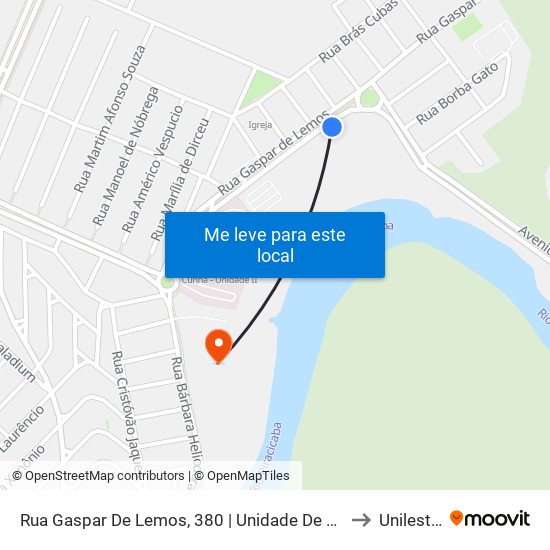 Rua Gaspar De Lemos, 380 | Unidade De Saúde Bom Retiro to Unilestemg map