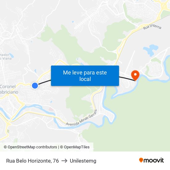 Rua Belo Horizonte, 76 to Unilestemg map