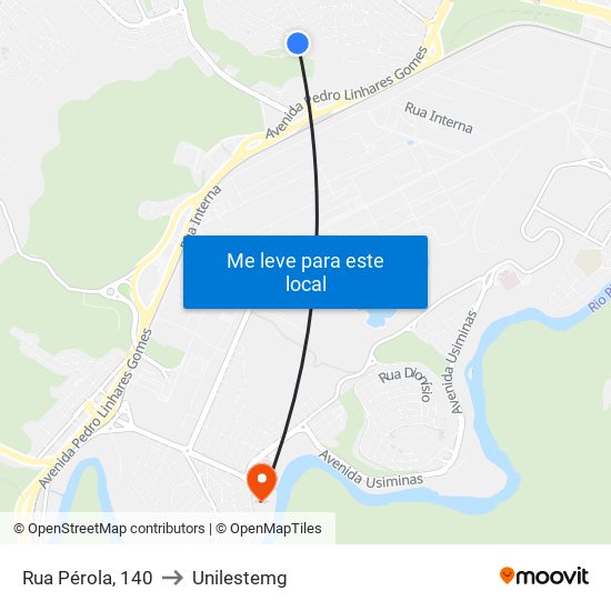 Rua Pérola, 140 to Unilestemg map