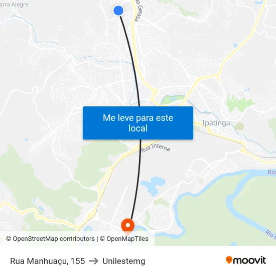 Rua Manhuaçu, 155 to Unilestemg map