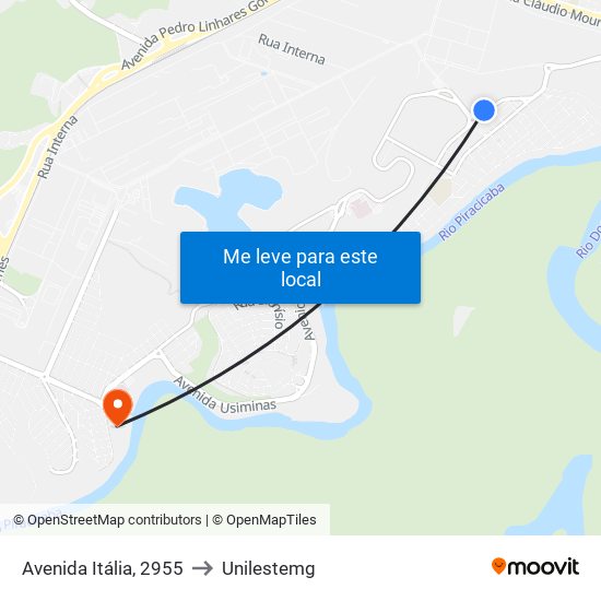 Avenida Itália, 2955 to Unilestemg map