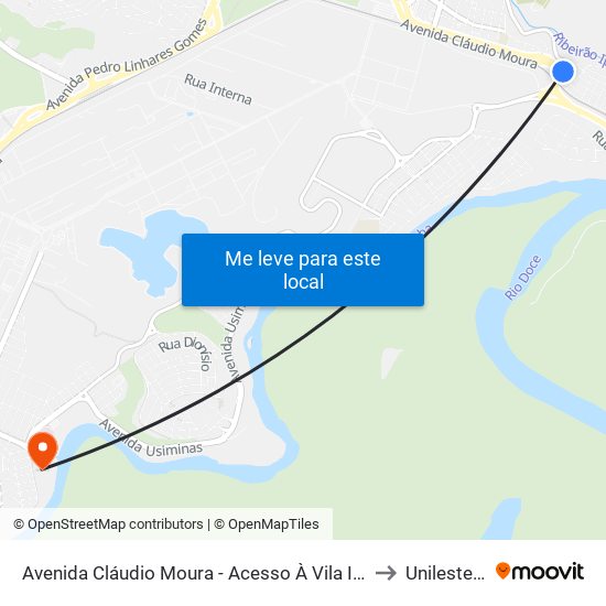 Avenida Cláudio Moura - Acesso À Vila Ipanema to Unilestemg map