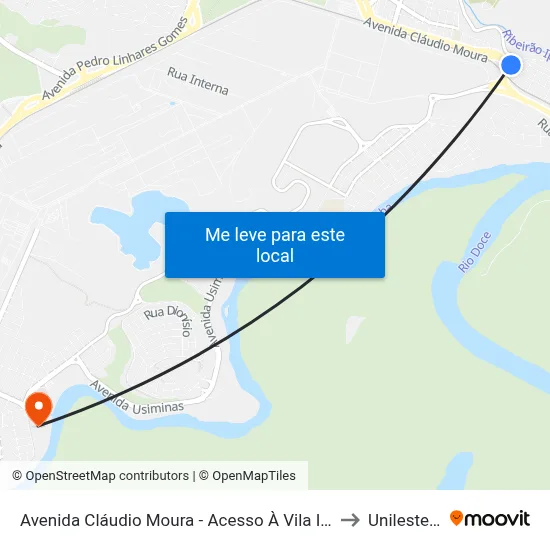Avenida Cláudio Moura - Acesso À Vila Ipanema to Unilestemg map