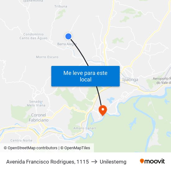 Avenida Francisco Rodrigues, 1115 to Unilestemg map