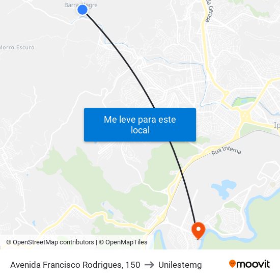 Avenida Francisco Rodrigues, 150 to Unilestemg map