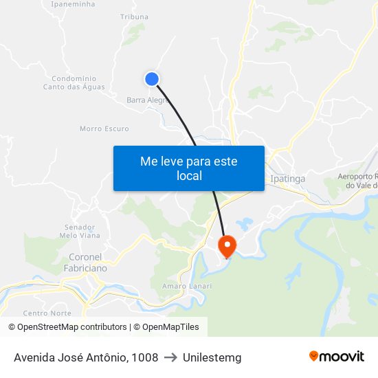 Avenida José Antônio, 1008 to Unilestemg map