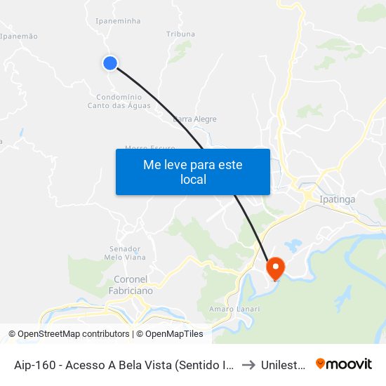 Aip-160 - Acesso A Bela Vista (Sentido Ipaneminha) to Unilestemg map