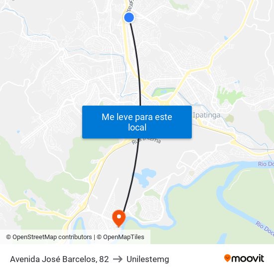 Avenida José Barcelos, 82 to Unilestemg map
