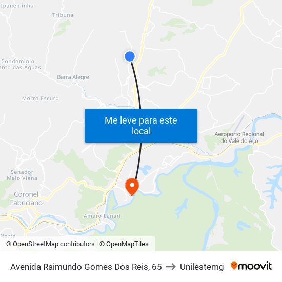 Avenida Raimundo Gomes Dos Reis, 65 to Unilestemg map
