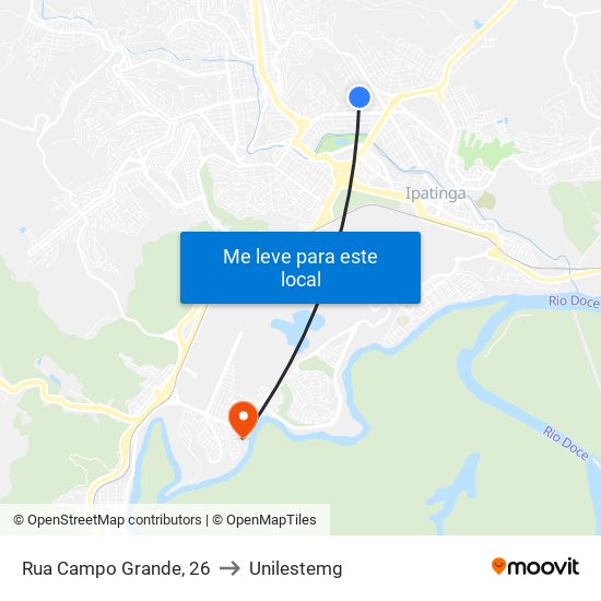 Rua Campo Grande, 26 to Unilestemg map