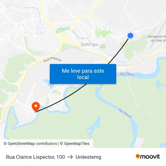Rua Clarice Lispector, 100 to Unilestemg map