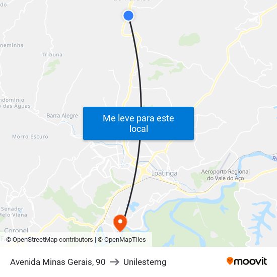 Avenida Minas Gerais, 90 to Unilestemg map