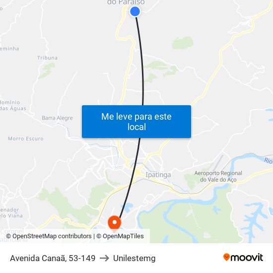 Avenida Canaã, 53-149 to Unilestemg map