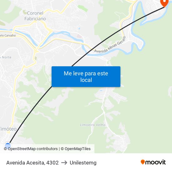 Avenida Acesita, 4302 to Unilestemg map