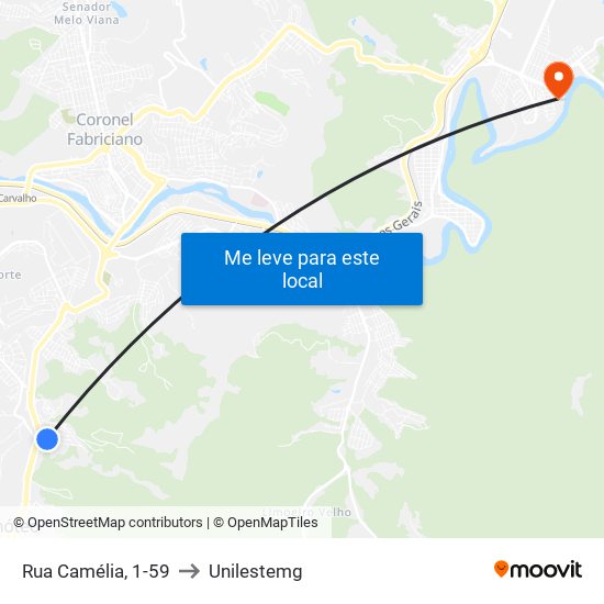 Rua Camélia, 1-59 to Unilestemg map