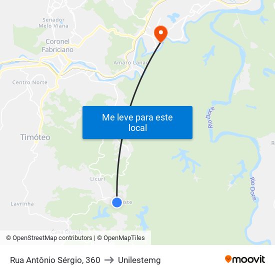 Rua Antônio Sérgio, 360 to Unilestemg map