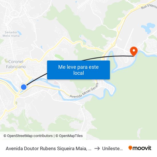 Avenida Doutor Rubens Siqueira Maia, 90 to Unilestemg map