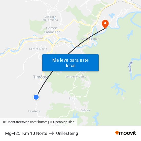 Mg-425, Km 10 Norte to Unilestemg map