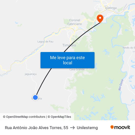 Rua Antônio João Alves Torres, 55 to Unilestemg map