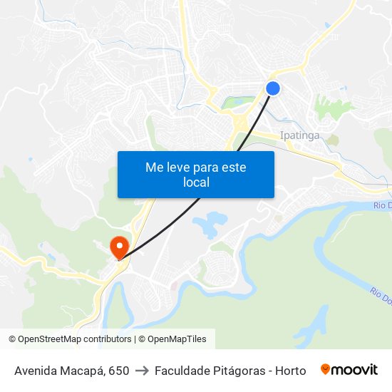 Avenida Macapá, 650 to Faculdade Pitágoras - Horto map