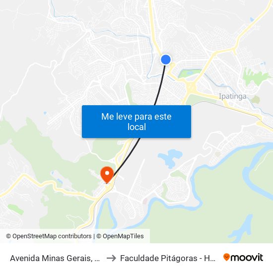 Avenida Minas Gerais, 755 to Faculdade Pitágoras - Horto map