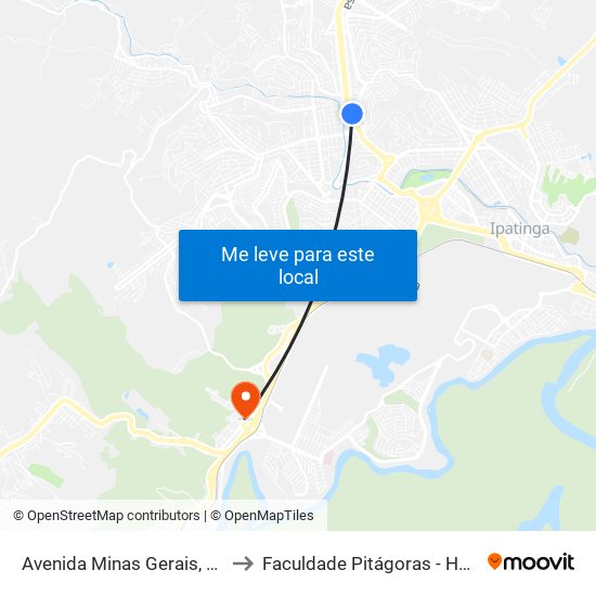 Avenida Minas Gerais, 143 to Faculdade Pitágoras - Horto map