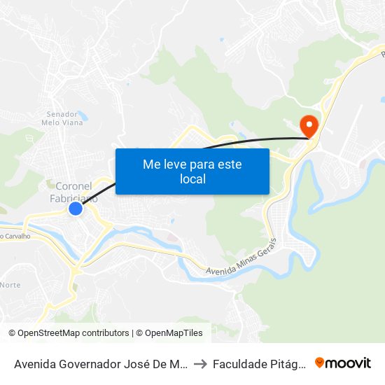 Avenida Governador José De Magalhães Pinto, 203 to Faculdade Pitágoras - Horto map