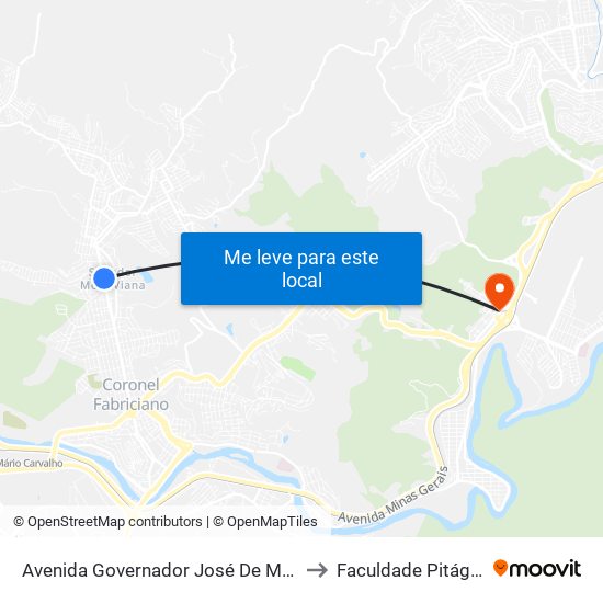 Avenida Governador José De Magalhães Pinto, 2558 to Faculdade Pitágoras - Horto map