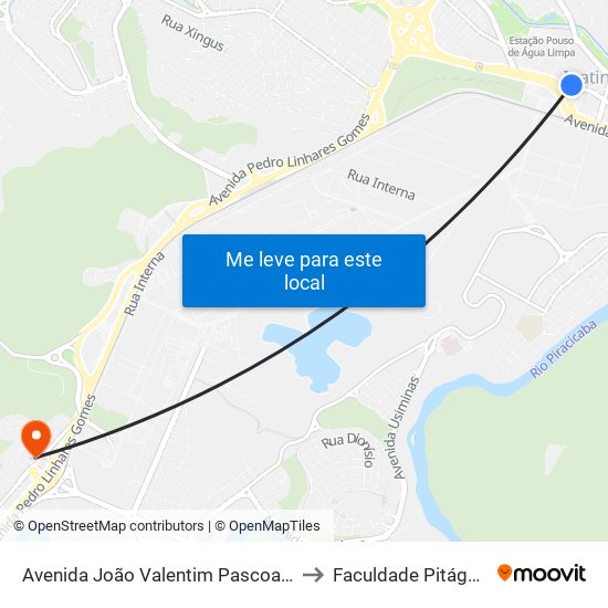 Avenida João Valentim Pascoal | Camelódromo 1 to Faculdade Pitágoras - Horto map