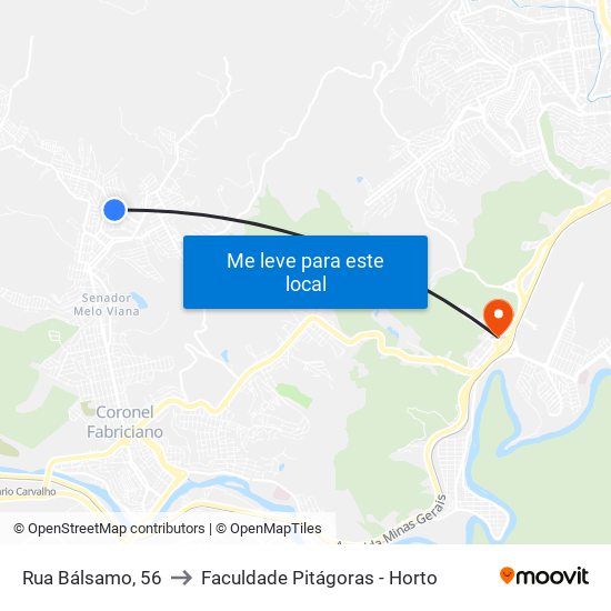 Rua Bálsamo, 56 to Faculdade Pitágoras - Horto map