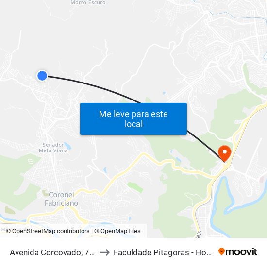 Avenida Corcovado, 763 to Faculdade Pitágoras - Horto map