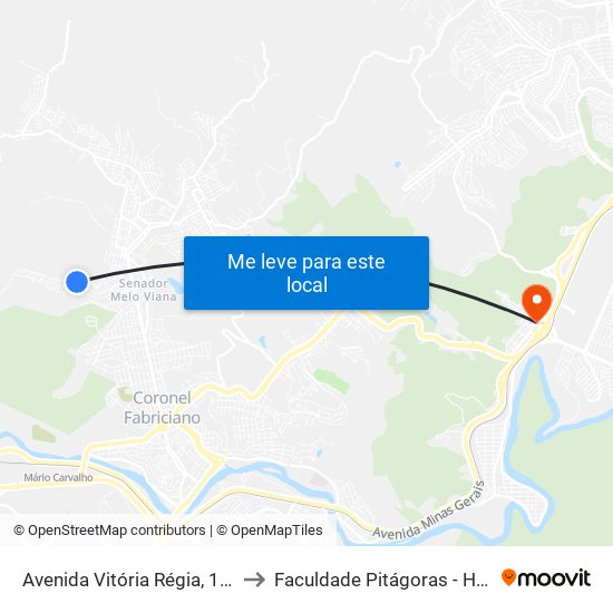 Avenida Vitória Régia, 1238 to Faculdade Pitágoras - Horto map