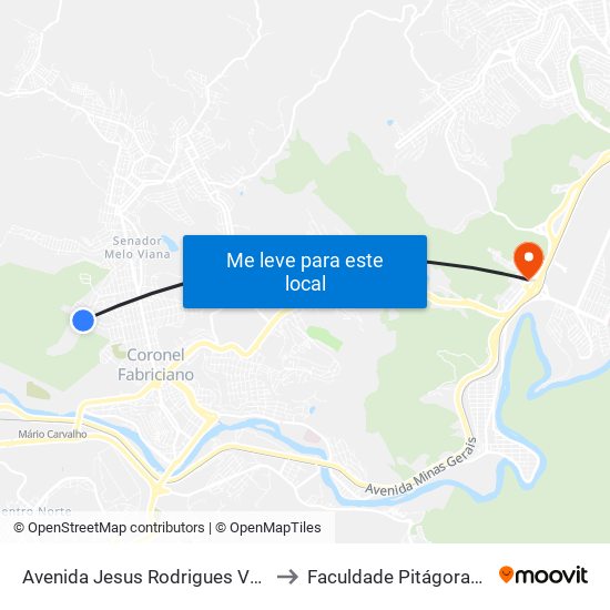 Avenida Jesus Rodrigues Valente, 717 to Faculdade Pitágoras - Horto map