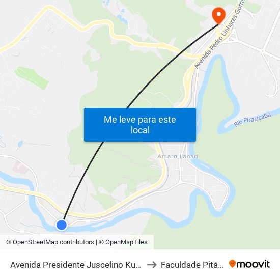 Avenida Presidente Juscelino Kubitscheck De Oliveira, 750 to Faculdade Pitágoras - Horto map