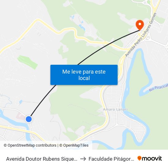 Avenida Doutor Rubens Siqueira Maia, 2112 to Faculdade Pitágoras - Horto map