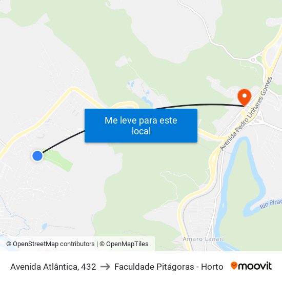 Avenida Atlântica, 432 to Faculdade Pitágoras - Horto map