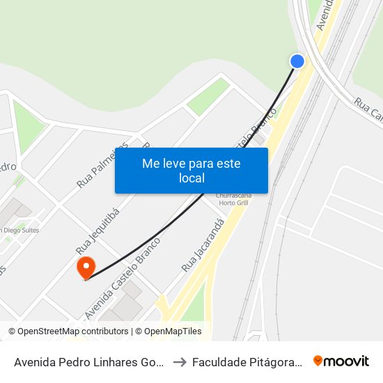 Avenida Pedro Linhares Gomes, 8182 to Faculdade Pitágoras - Horto map