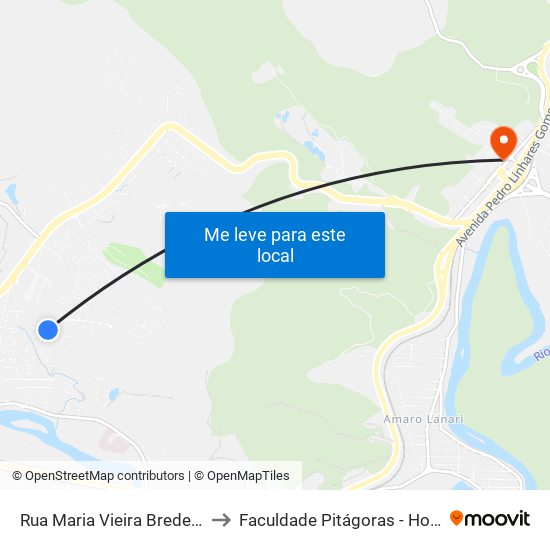 Rua Maria Vieira Breder, 5 to Faculdade Pitágoras - Horto map