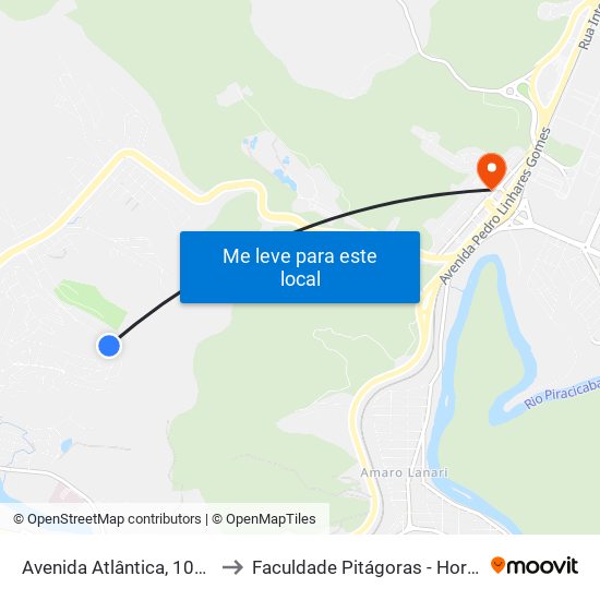 Avenida Atlântica, 1030 to Faculdade Pitágoras - Horto map