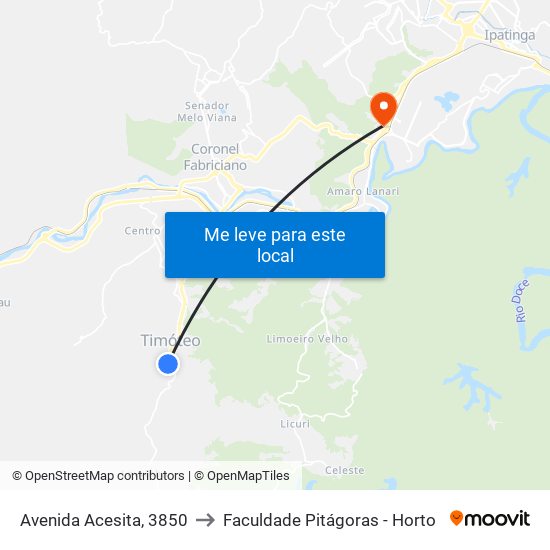 Avenida Acesita, 3850 to Faculdade Pitágoras - Horto map