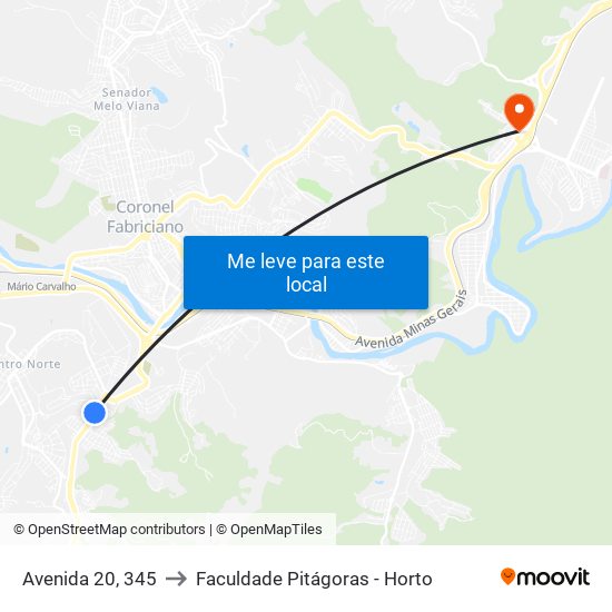 Avenida 20, 345 to Faculdade Pitágoras - Horto map