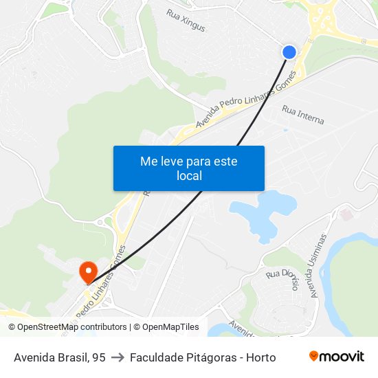 Avenida Brasil, 95 to Faculdade Pitágoras - Horto map