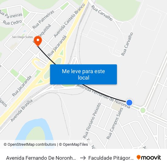 Avenida Fernando De Noronha, 615 - Sindipa to Faculdade Pitágoras - Horto map