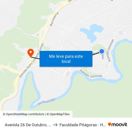 Avenida 26 De Outubro, 424 to Faculdade Pitágoras - Horto map