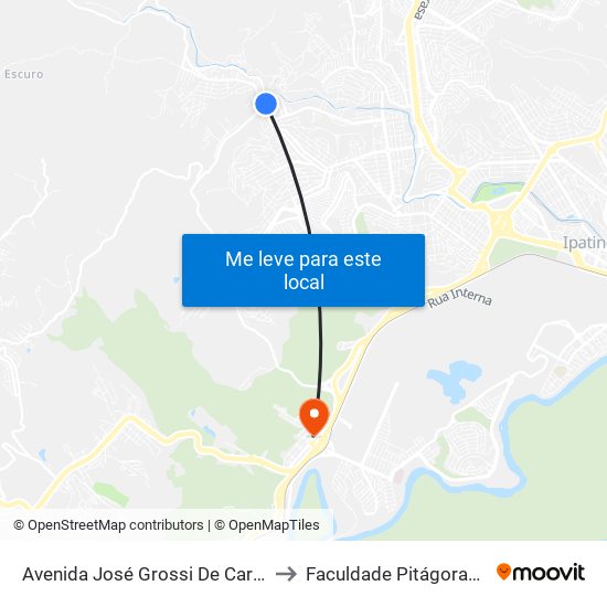 Avenida José Grossi De Carvalho, 105 to Faculdade Pitágoras - Horto map