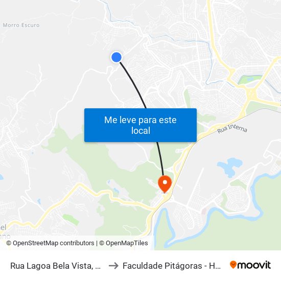 Rua Lagoa Bela Vista, 107 to Faculdade Pitágoras - Horto map